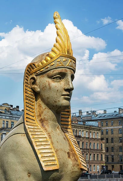 Cast iron sphinx guarding the approach to the Egyptian Bridge (Yegipetskiy Most) over Fontanka River, Saint Petersburg, Russia