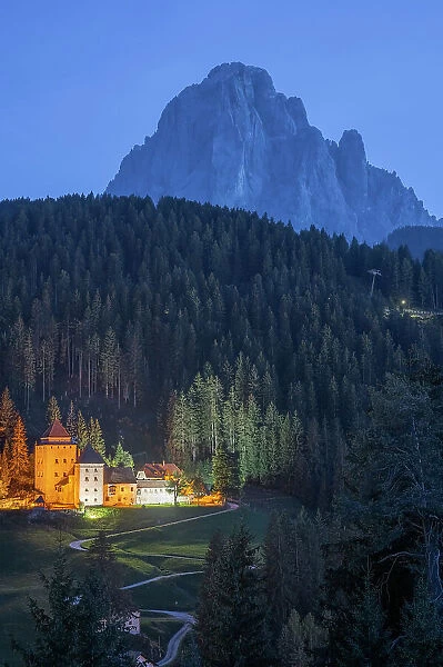 The castel gardena and the sasso along the blue hour, Selva di Val Gardena, Bolzano, South Tyrol, Italy