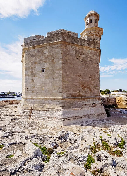 Castell de Sant Nicolau, coastal defense castle tower, Ciutadella, Menorca or Minorca