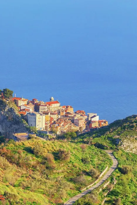 Framed Print : Castelmola village, high angle view, Castelmola, Taormina, Sicily, Italy Framed Print : Castelmola village, high angle view, Castelmola, Taormina, Sicily, Italy