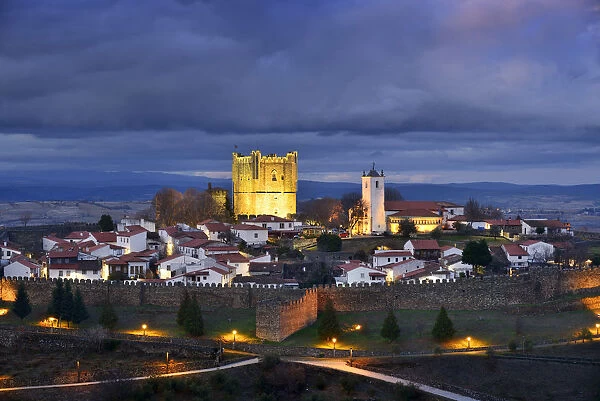The castle and the 12th century medieval citadel of Braganca at dusk. Tras-os-Montes