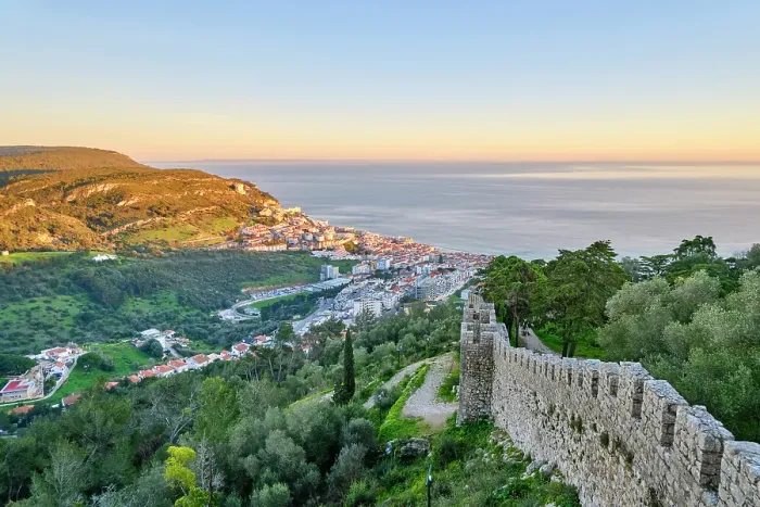 Framed Print : Castle hill. Sesimbra castle dating back to the IX century. Portugal