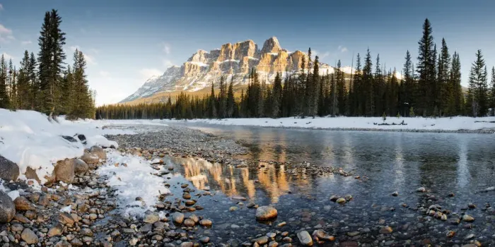 Framed Print : Castle Mountain Reflecting in Bow River in Winter, Banff National Park, Alberta, Canada Framed Print : Castle Mountain Reflecting in Bow River in Winter, Banff National Park, Alberta, Canada