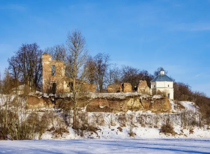 Framed Print : Castle and Palace ruins and the Chapel of Saint Anthony of Padua, winter, Zawieprzyce Framed Print : Castle and Palace ruins and the Chapel of Saint Anthony of Padua, winter, Zawieprzyce