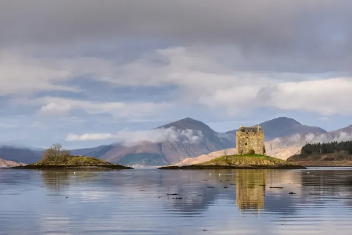 Framed Print : Castle Stalker reflected in Loch Linnhe, Scottish Highlands, Scotland Framed Print : Castle Stalker reflected in Loch Linnhe, Scottish Highlands, Scotland
