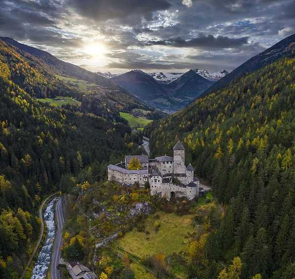 Castle Taufers at sunset during autumn, Campo Tures, Valle Aurina, Bozen