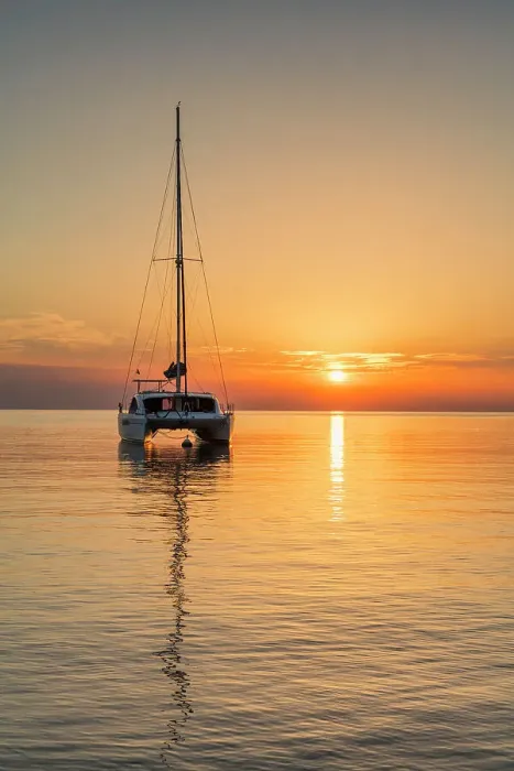 Framed Print : Catamaran at Sunrise, Collioure, Pyrenees-Orientales, France Framed Print : Catamaran at Sunrise, Collioure, Pyrenees-Orientales, France