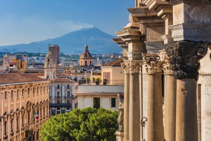 Framed Print : Catania, Sicily. Elevated view of the town with Etna volcano in the background Framed Print : Catania, Sicily. Elevated view of the town with Etna volcano in the background
