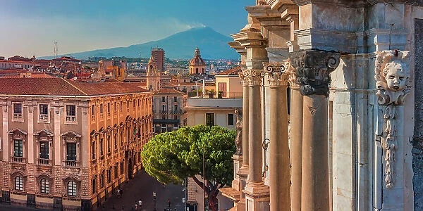Catania, Sicily. Panoramic elevated view with the Cathedral in the foreground