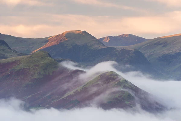 Catbells mountain surrounded by morning mist, Lake District National Park, Cumbria