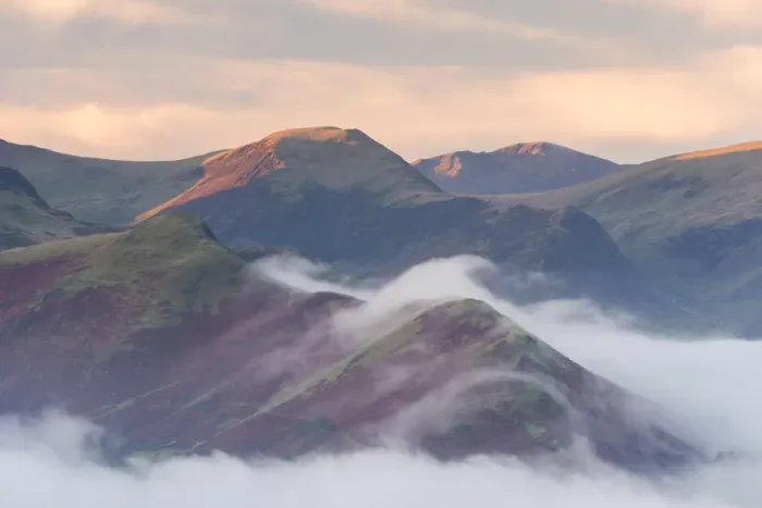 Framed Print : Catbells mountain surrounded by morning mist, Lake District National Park, Cumbria Framed Print : Catbells mountain surrounded by morning mist, Lake District National Park, Cumbria