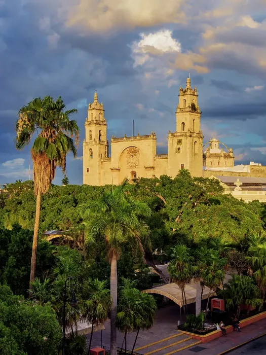 Framed Print : Catedral of San Ildefonso at sunset, elevated view, Plaza Grande, Merida, Yucatan State, Mexico