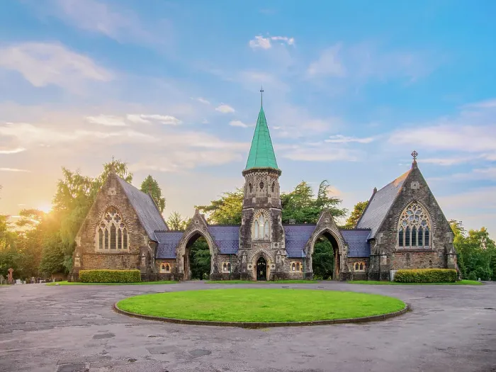 Framed Print : Cathays Cemetery at sunset, Cardiff, Wales, United Kingdom