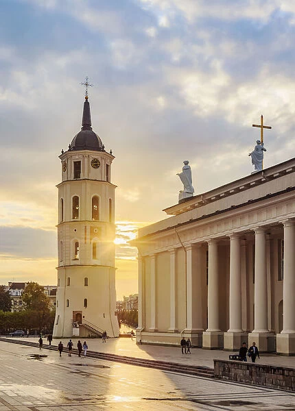 Cathedral Basilica of St Stanislaus and St Ladislaus and Bell Tower at sunset, Old Town, Vilnius, Lithuania