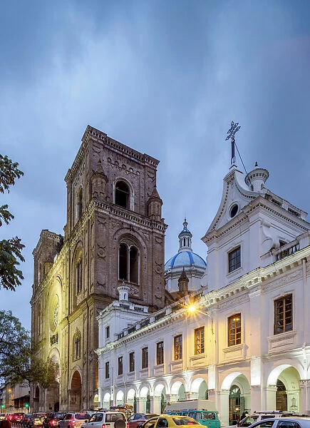 Cathedral of the Immaculate Conception and San Luis Seminary at twilight, Calderon Park