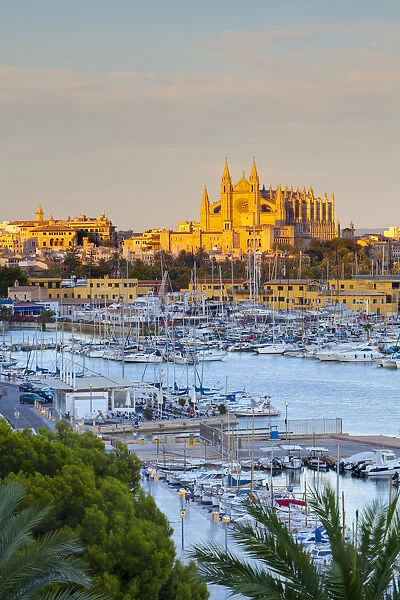 Cathedral La Seu and harbour, Palma de Mallorca, Mallorca, Balearic Islands, Spain