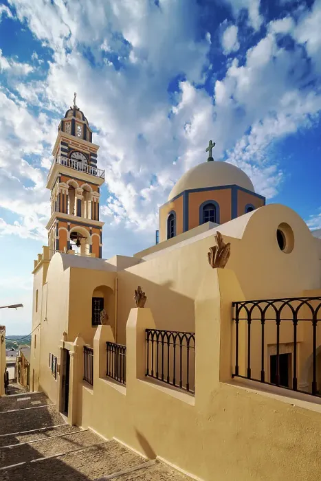 Framed Print : Cathedral of Saint John the Baptist, Fira, Santorini or Thira Island, Cyclades, Greece