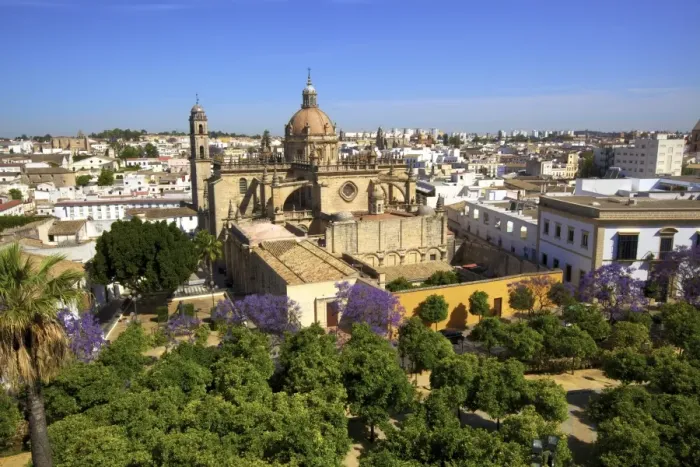 Framed Print : The Cathedral of San Salvador with Blossoming Jacaranda Trees, Jerez de la Frontera Framed Print : The Cathedral of San Salvador with Blossoming Jacaranda Trees, Jerez de la Frontera