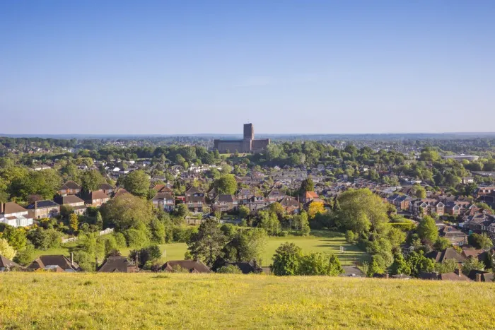 Framed Print : Cathedral and skyline of Guildford from The Mount, Surrey, England, UK Framed Print : Cathedral and skyline of Guildford from The Mount, Surrey, England, UK