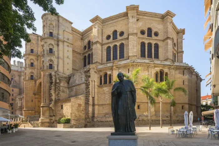 Framed Print : Cathedral with statue of Pope John Paul II, Malaga, Costa del Sol, Andalusia, Spain Framed Print : Cathedral with statue of Pope John Paul II, Malaga, Costa del Sol, Andalusia, Spain