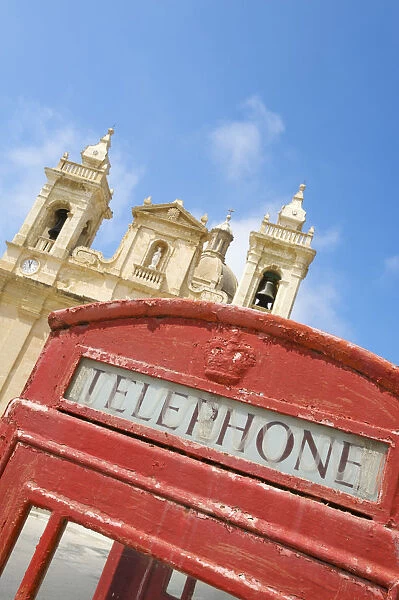 Cathedral and Telephone box in Zebbug, Malta