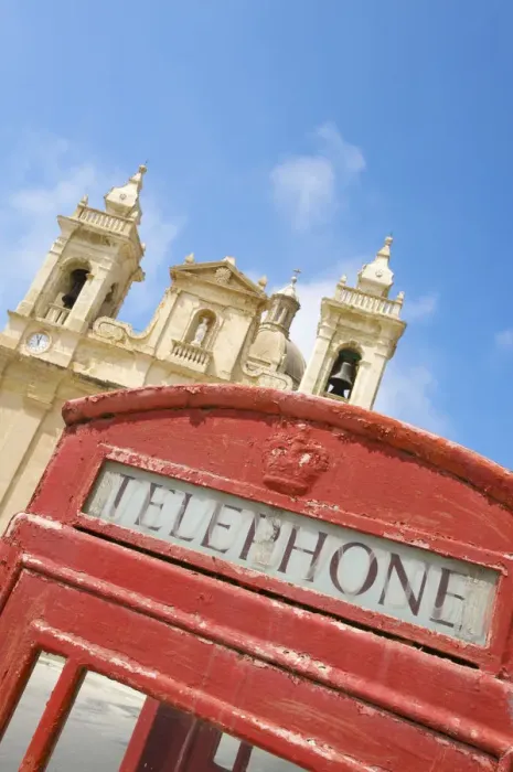 Framed Print : Cathedral and Telephone box in Zebbug, Malta Framed Print : Cathedral and Telephone box in Zebbug, Malta