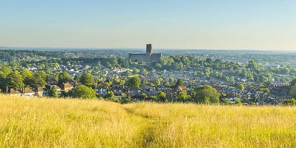 Cathedral and view over the town of Guildford, Surrey, England, UK