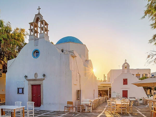 Catholic Church of Our Lady of the Rosary at sunrise, Chora, Mykonos Town, Mykonos Island, Cyclades, Greece