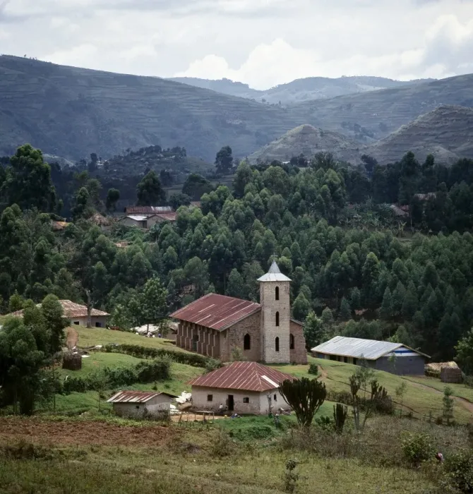 Framed Print : The Catholic church at Nyaruhanga is of an unmistakable Italian style Framed Print : The Catholic church at Nyaruhanga is of an unmistakable Italian style
