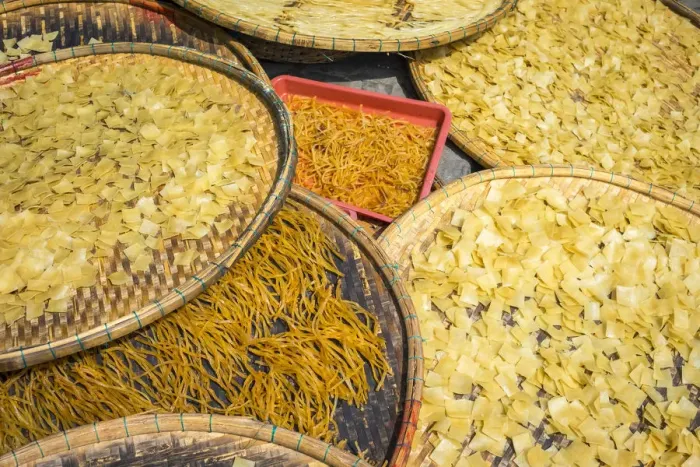 Framed Print : Cau Lau noodles drying in the sun on the street in Hoi An, Quang Nam Province, Vietnam