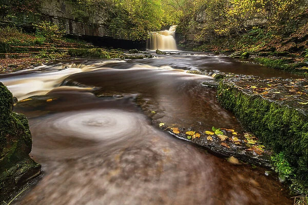 Cauldron Falls waterfall in the Yorkshire Dales National Park, West Burton, North Yorkshire, England. Autumn (November) 2022