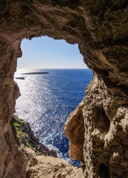 Framed Print : Cave at Cap de Cavalleria, Menorca or Minorca, Balearic Islands, Spain Framed Print : Cave at Cap de Cavalleria, Menorca or Minorca, Balearic Islands, Spain