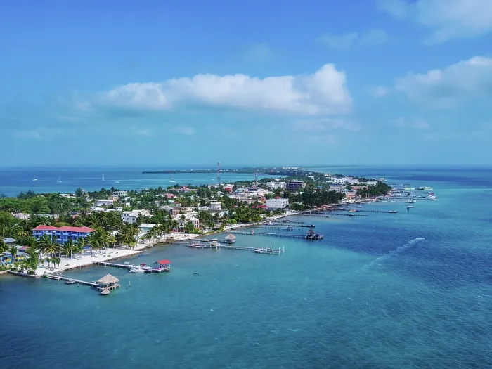 Framed Print : Caye Caulker, aerial view, Belize District, Belize Framed Print : Caye Caulker, aerial view, Belize District, Belize