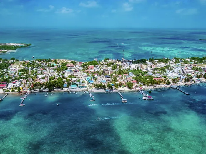Framed Print : Caye Caulker, aerial view, Belize District, Belize Framed Print : Caye Caulker, aerial view, Belize District, Belize