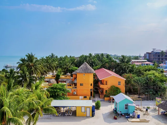 Framed Print : Caye Caulker Village, elevated view, Caye Caulker, Belize District, Belize Framed Print : Caye Caulker Village, elevated view, Caye Caulker, Belize District, Belize