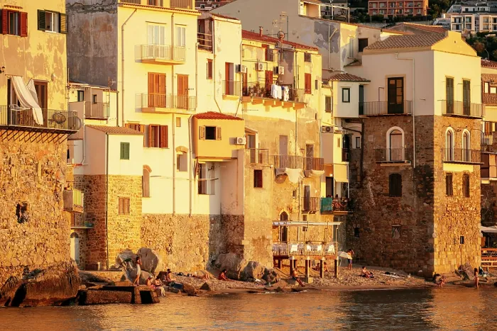 Framed Print : Cefalu old town at sunset, Sicily, Italy Framed Print : Cefalu old town at sunset, Sicily, Italy