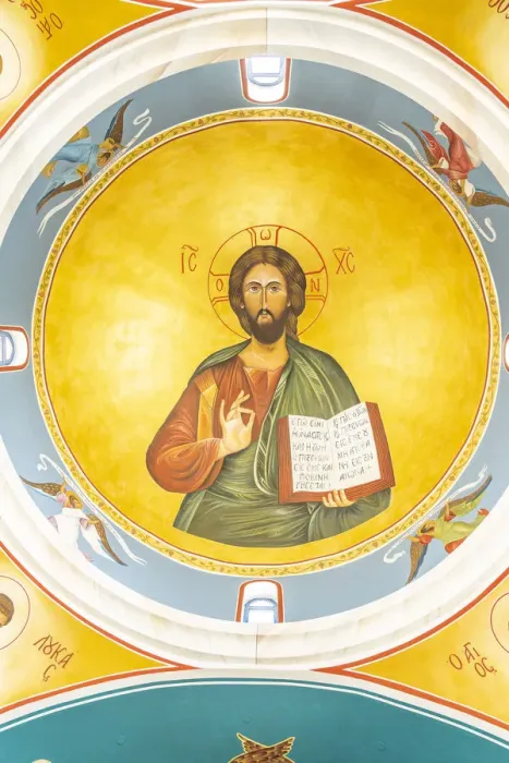 Framed Print : Ceiling Icon painting inside St Nicholas Church or Ayios Nicholaos, Geroskipou, Paphos
