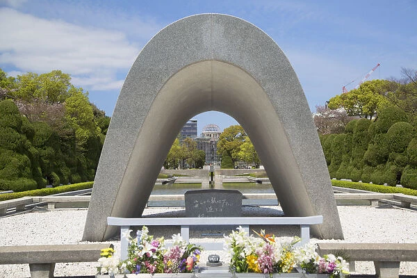 Cenotaph and Atomic Bomb Dome in Peace Memorial Park, Hiroshima, Hiroshima Prefecture