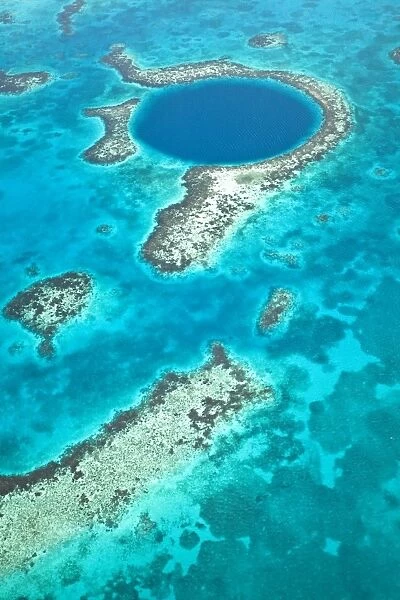 Central America, Belize, Lighthouse atoll, the Great Blue Hole, aerial shot of the Blue Hole