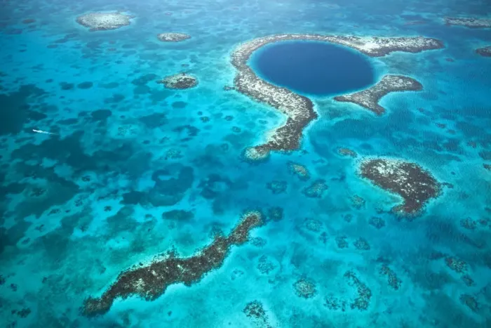 Framed Print : Central America, Belize, Lighthouse atoll, the Great Blue Hole, aerial shot of a dive Framed Print : Central America, Belize, Lighthouse atoll, the Great Blue Hole, aerial shot of a dive