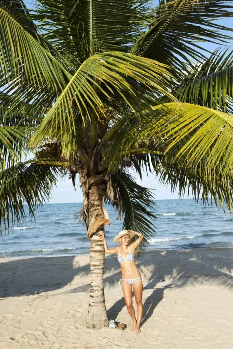 Framed Print : Central America, Belize, Stann Creek, Hopkins village, a model on the beach in Hopkins Framed Print : Central America, Belize, Stann Creek, Hopkins village, a model on the beach in Hopkins