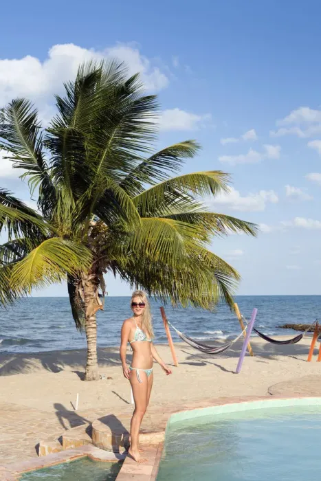 Framed Print : Central America, Belize, Stann Creek, Hopkins village, a model on the beach in Hopkins Framed Print : Central America, Belize, Stann Creek, Hopkins village, a model on the beach in Hopkins