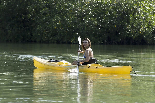 Central America, Costa Rica, Puntarenas, Golfito, Golfo Dulce, kayakers on riversin