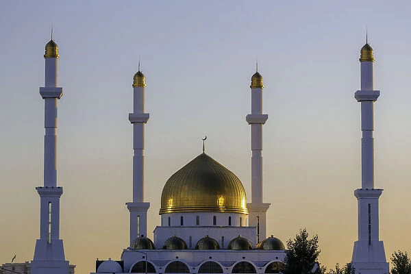 Central Asia, Kazakhstan, Astana, Nur Astana Mosque at dusk
