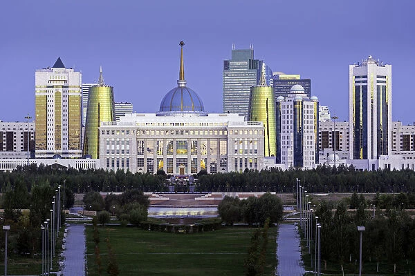 Central Asia, Kazakhstan, Astana, City Skyline and Ak Orda Presidential Palace of