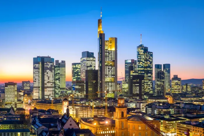 Framed Print : Central business district of Frankfurt am Main, Hesse, Germany Framed Print : Central business district of Frankfurt am Main, Hesse, Germany
