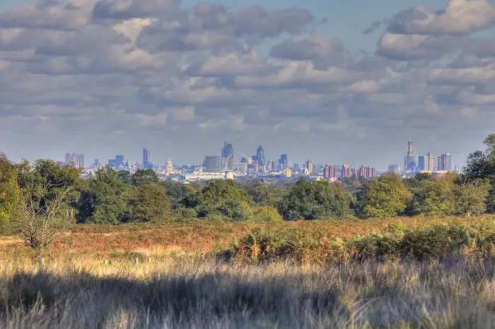Framed Print : Central London skyline from Richmond Park, London, England Framed Print : Central London skyline from Richmond Park, London, England