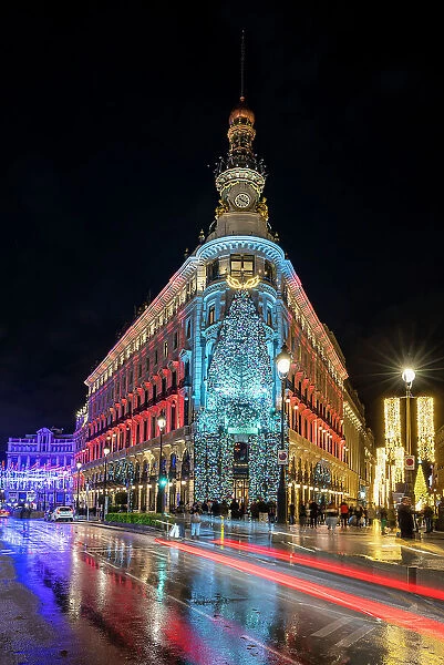 Centro Canalejas shopping arcade adorned with Christmas lights, Madrid, Spain