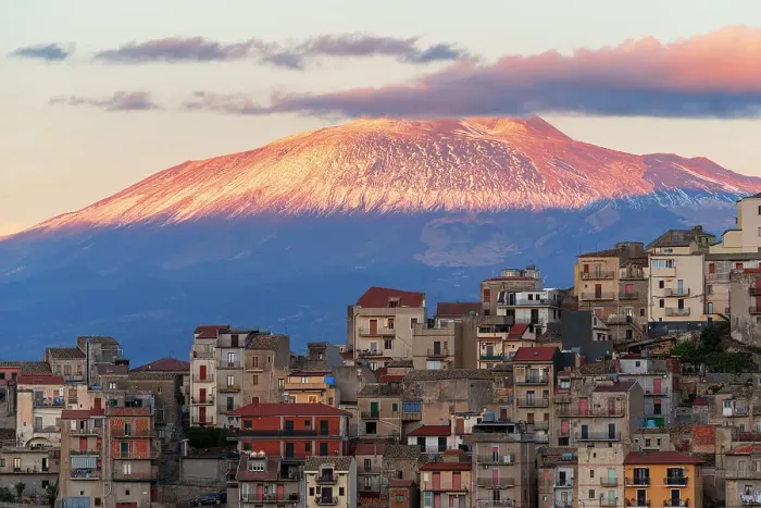 Framed Print : Centuripe historic center with the mount Etna (volcano) covered with snow at sunset, Centuripe, Enna province, Sicily, Italy Framed Print : Centuripe historic center with the mount Etna (volcano) covered with snow at sunset, Centuripe, Enna province, Sicily, Italy