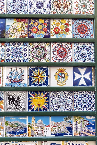 Ceramic souvenirs displayed outside a shop in Amalfi, Campania, Italy